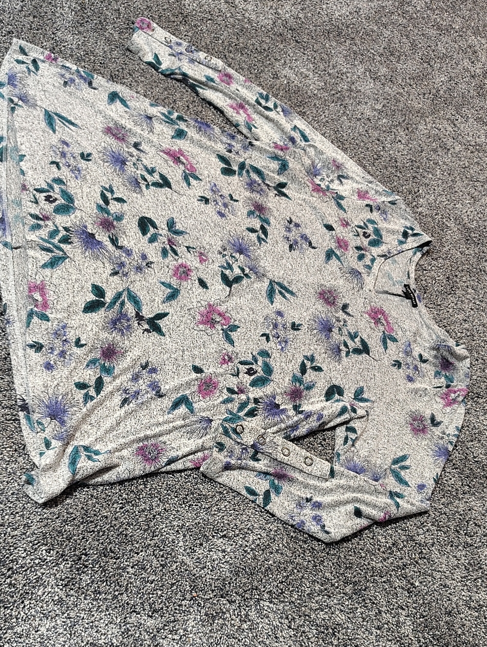 Lane Bryant Cream Floral Crewneck Sweater with Pink & Teal Accents